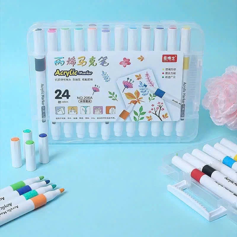 Bút Màu Acrylic Marker 12/24/36/48/60 Cao Cấp Màu Sắc Tươi Sáng - Bút Lông Màu