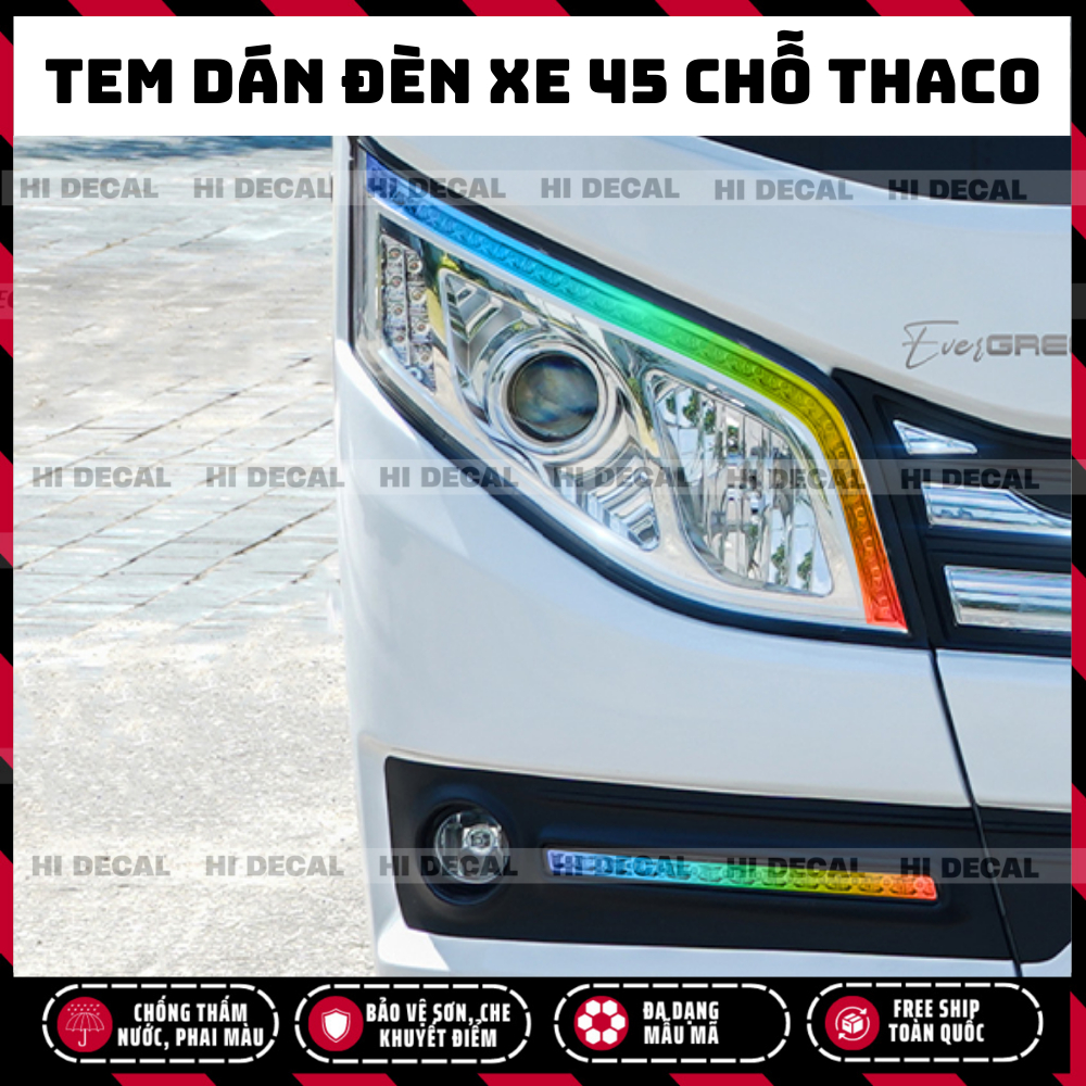 Tem đèn xe 45 chỗ THACO BLUESKY TB120S, Decal đèn xe 45 chỗ trang trí chống nước bền màu