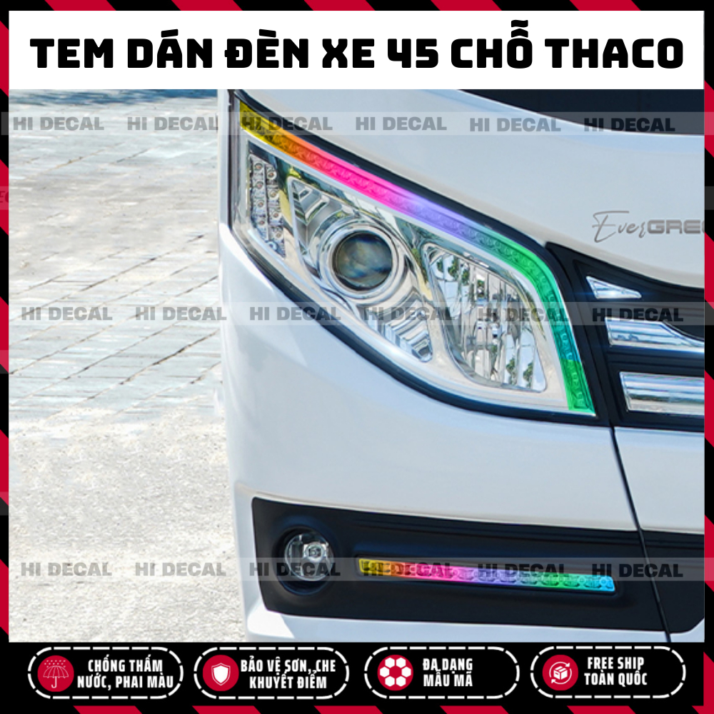 Tem đèn xe 45 chỗ THACO BLUESKY TB120S, Decal đèn xe 45 chỗ trang trí chống nước bền màu