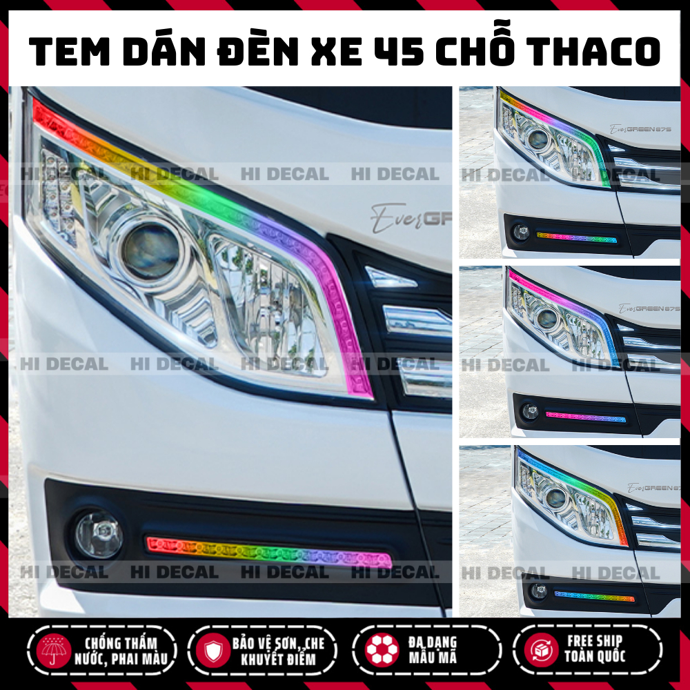 Tem đèn xe 45 chỗ THACO BLUESKY TB120S, Decal đèn xe 45 chỗ trang trí chống nước bền màu