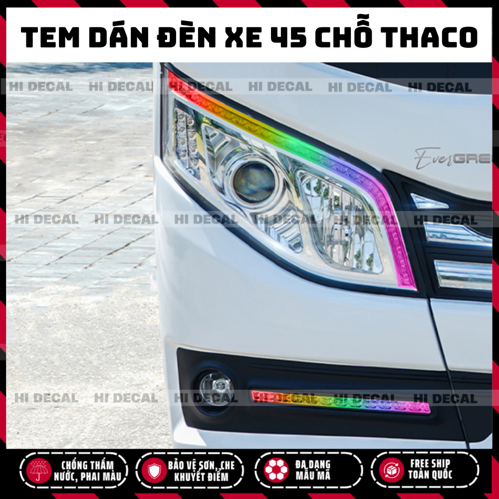Tem đèn xe 45 chỗ THACO BLUESKY TB120S, Decal đèn xe 45 chỗ trang trí chống nước bền màu