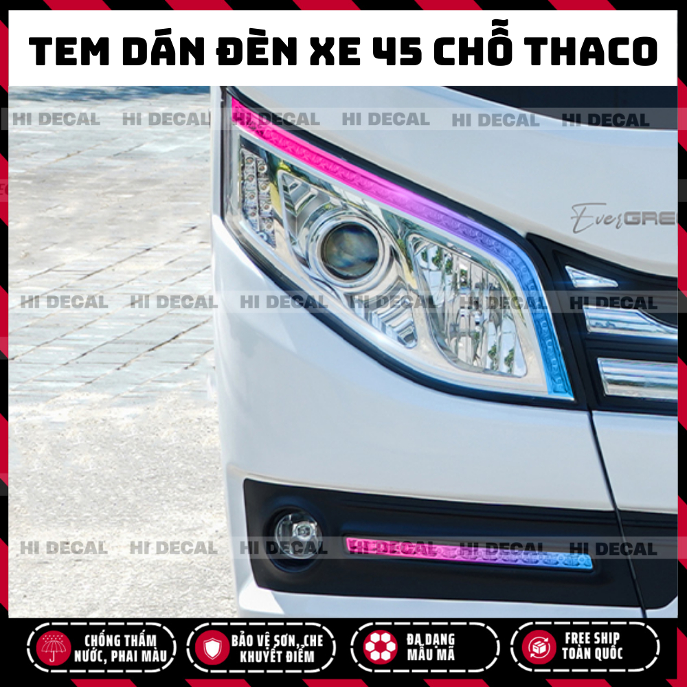 Tem đèn xe 45 chỗ THACO BLUESKY TB120S, Decal đèn xe 45 chỗ trang trí chống nước bền màu