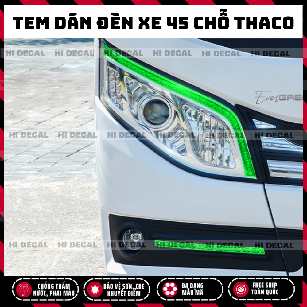 Tem đèn xe 45 chỗ THACO BLUESKY TB120S, Decal đèn xe 45 chỗ trang trí chống nước bền màu