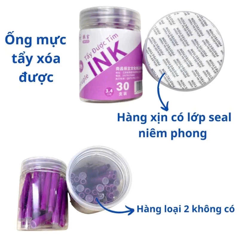 Mực bút máy xóa được tẩy được hộp 30 ống (3,4mm) mực viết máy bút máy nhanh khô không thấm không lem