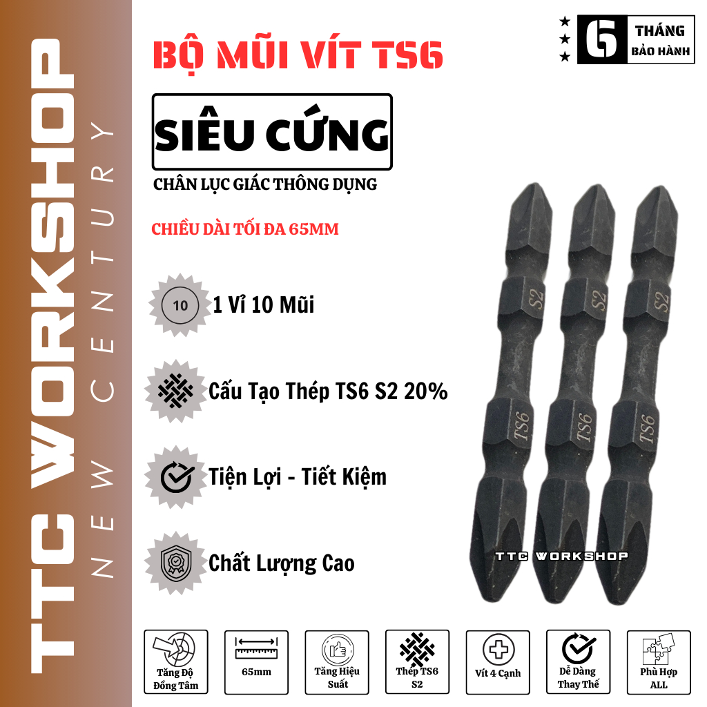 Mũi vít, mũi bắn vít 2 đầu BITS TS6 4 cạnh 2 đầu dài 65mm mũi bắn vít ...