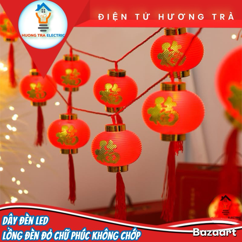 Dây led lồng đèn CHỮ PHÚC hình tròn ánh sáng đỏ rực may mắn, cát tường