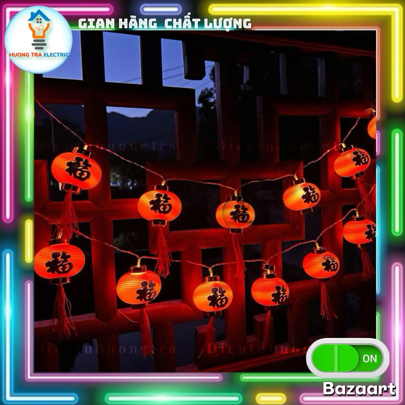 Dây led lồng đèn CHỮ PHÚC hình tròn ánh sáng đỏ rực may mắn, cát tường