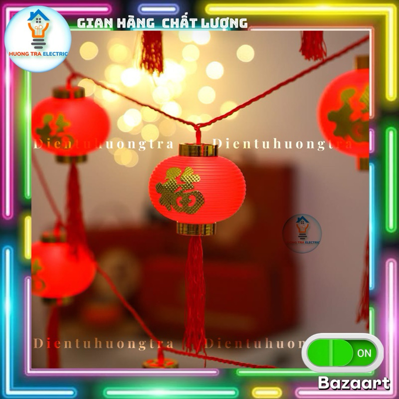 Dây led lồng đèn CHỮ PHÚC hình tròn ánh sáng đỏ rực may mắn, cát tường