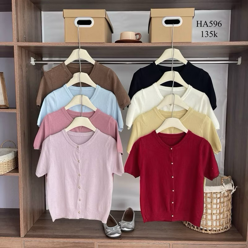 [Sẵn/Màu NEW 2026] Áo cardigan len cộc tay cúc đồng hàng quảng châu 3518