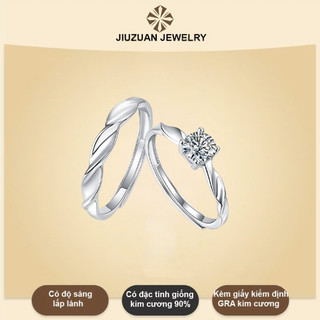 Nhẫn cầu hôn, nhẫn đôi bạc đính đá kim cương Moissanite nhẫn nam nữ 5 ly kiểm định GRA JIUZUAN