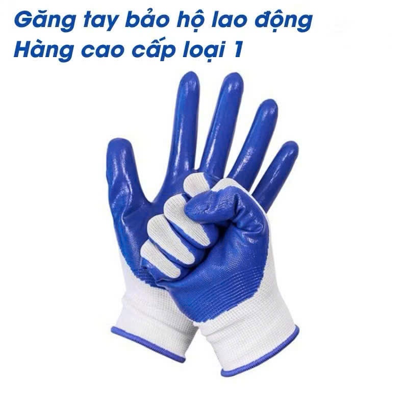 Găng Tay Lao Động Phủ Sơn Xanh Dùng trong Cơ Khí Xây Dựng An Toàn Bảo Hộ Cho Người Lao Động