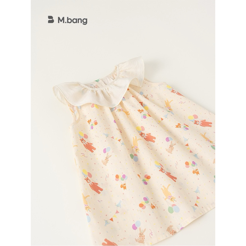 (Order) Váy Mbang cổ bèo hoạ tiết gấu bóng bay ngộ nghĩnh dành cho bé gái