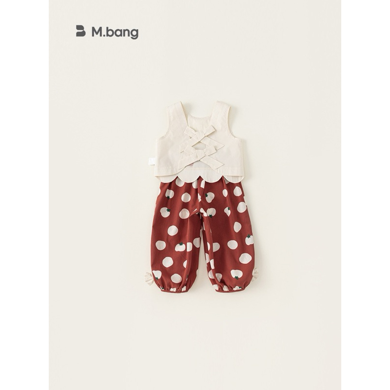 (Order) Bộ quần áo Mbang hoạ tiết hình cà chua, quần bí, áo hở lưng hình nơ ngộ nghĩnh dành cho bé gái