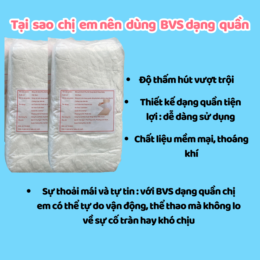Băng Vệ Sinh Dạng Quần Enjoy, Băng Vệ Sinh Phụ Nữ Bản Nâng Cấp Thấm Hút Tốt, Chống Tràn (Bịch Không Bọc)