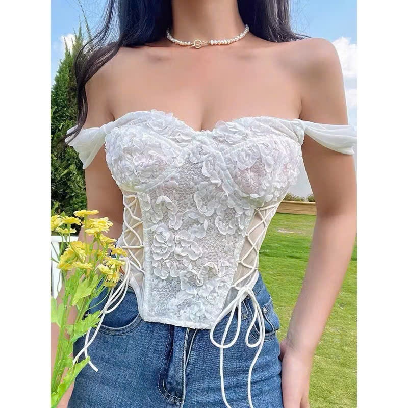 Ảnh Áo Lót Bra corset Thêu Hoa Vai Bèo 1