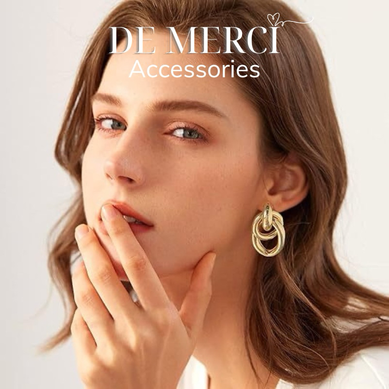 Khuyên tai nữ DE MERCI ACCESSORIES hình xoắn dọc phủ bóng phụ kiện trang sức nữ cá tính BT05