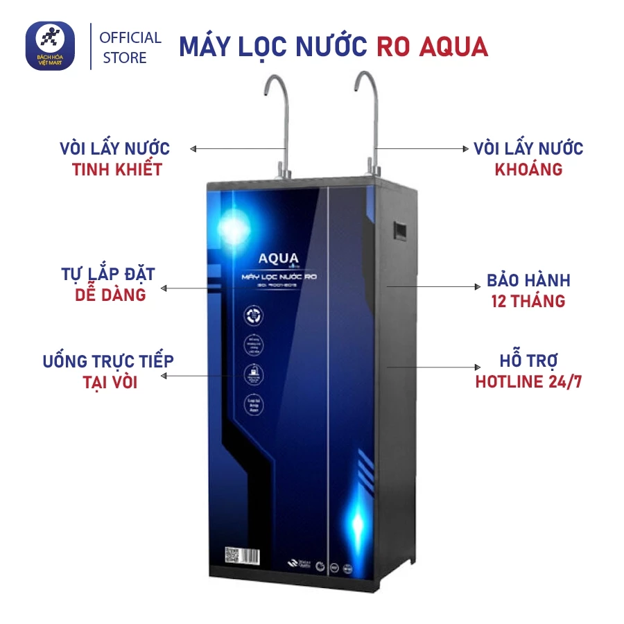 Máy Lọc Nước RO + ION KIỀM 2 Vòi 5 -11 Cấp Lọc AQUA  MVS ( UỐNG TRỰC TIẾP - không nóng lạnh)