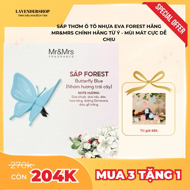 Sáp thơm ô tô Forest ( xe hơi ) Eva hãng Mr &amp; Mrs sản xuất tại Ý - Mùi Cucumber ( màu Blue)