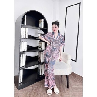 Đồ Bộ pyjama Có Size từ ( 40-60&60-72kg) Vải Lụa Latin Tơ Tằm , in Lucky, Cảnh Rừng Mẫu Hồng Ghi, Đơn Giản  Mà Sang Xịin