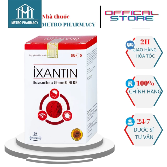 IXANTHIN-Viên uống bổ mắt IXANTHIN-Giúp tăng cường thị lực, giảm thoái khô mắt mờ mắt-Hộp 30 viên