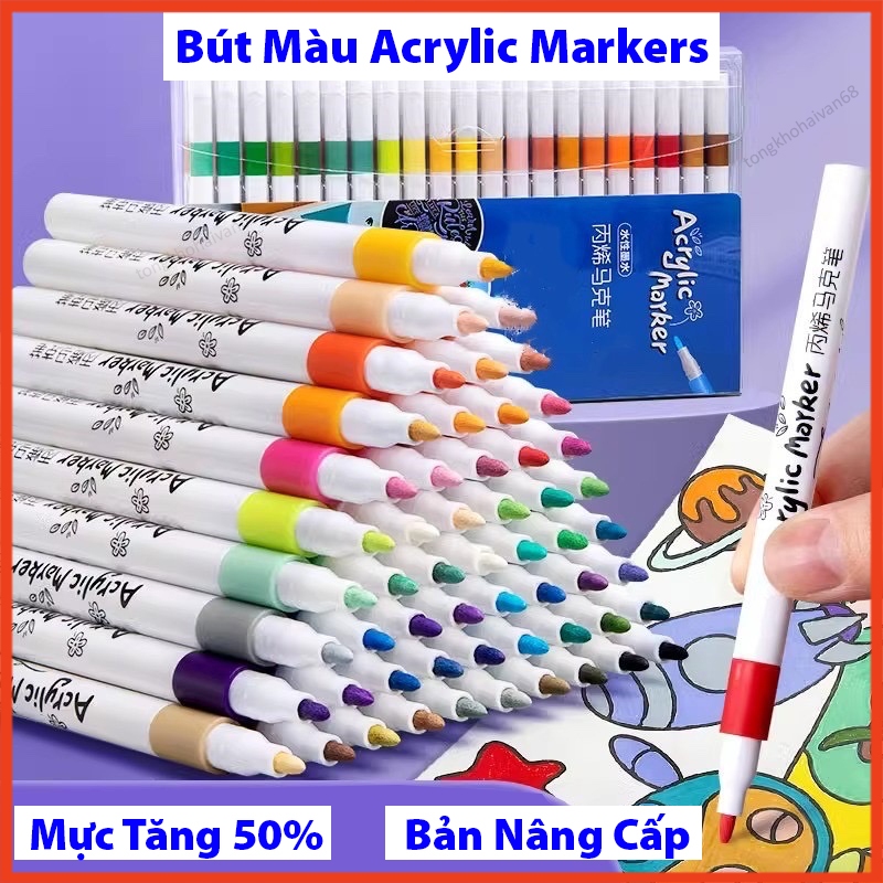 Bút Màu Acrylic Marker 12/24/36/48/60 Vẽ Trên Mọi Chất Liệu Vẽ Chồng ...
