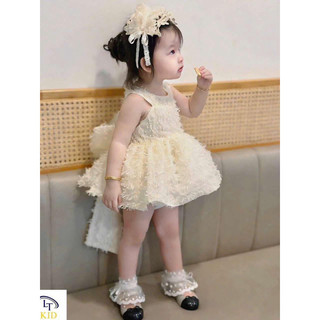 Váy bé gái, Váy nơ ren lông mềm cho bé gái