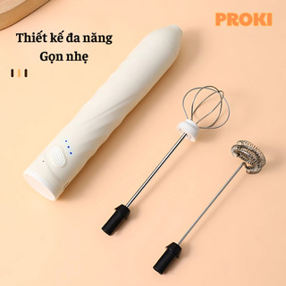 Máy Tạo Bọt Cafe Mini Proki Không Dây Đa Chức Năng Cầm Tay Cao Cấp Công Suất 20W, Pin 20000 mAh