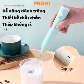 Máy Tạo Bọt Cafe Mini Proki Không Dây Đa Chức Năng Cầm Tay Cao Cấp Công Suất 20W, Pin 20000 mAh