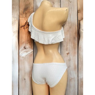 Bikini 2 mảnh kín đáo, có bikini bigsize màu trắng, lệch vai phối cổ bèo, có đệm ngực hàng VNXK sịn