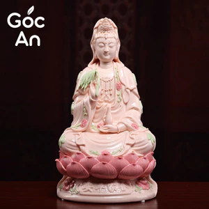 Tượng Quan Âm Bồ Tát Gốm Sứ Hồng Cao Cấp, Tượng Phật Bà Quan Thế Âm Gốm Sứ Đặt Thờ, Đồ Phong Thủy