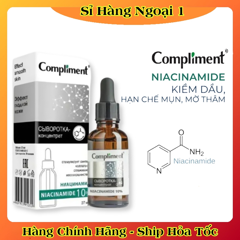 Serum Compliment 10% Niacinamide kiềm dầu, ngừa mụn, mờ thâm trên da 27ml của Nga