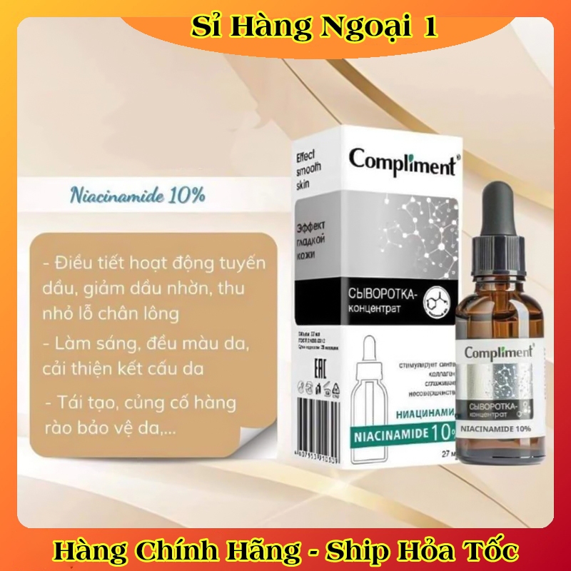 Serum Compliment 10% Niacinamide kiềm dầu, ngừa mụn, mờ thâm trên da 27ml của Nga