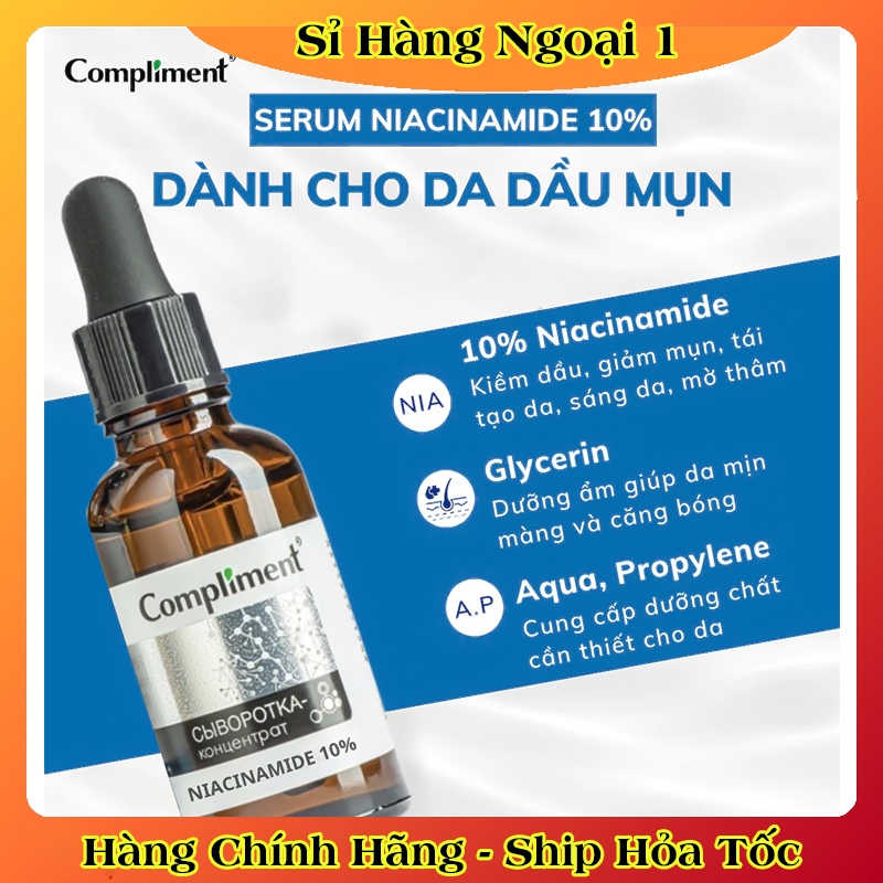 Serum Compliment 10% Niacinamide kiềm dầu, ngừa mụn, mờ thâm trên da 27ml của Nga