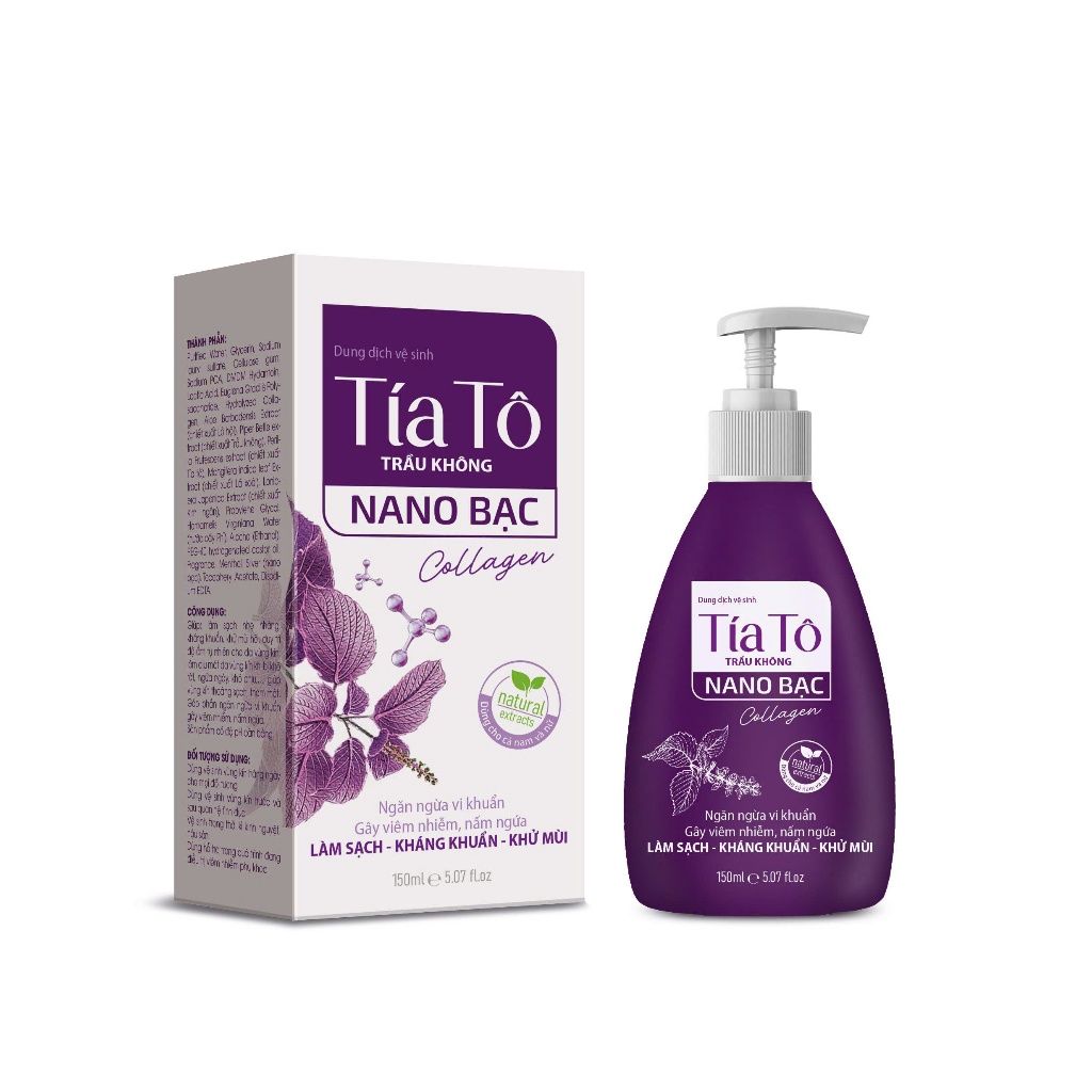 Dung Dịch Vệ Sinh Phụ Nữ Tía Tô, Nano Bạc, Collagen Chai 150ML [ Tím Tam Giác ] Mã 2