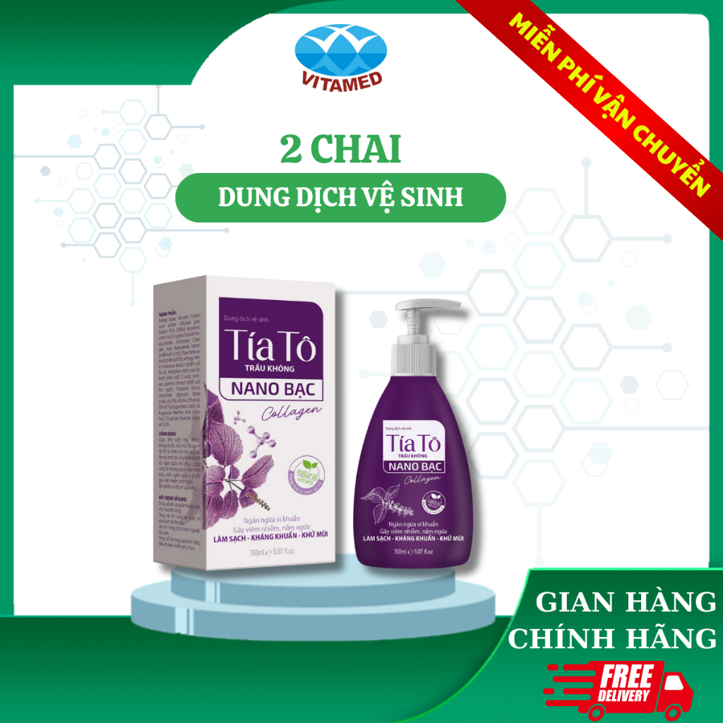 Dung Dịch Vệ Sinh Phụ Nữ Tía Tô, Nano Bạc, Collagen Chai 150ML [ Tím Tam Giác ] Mã 2