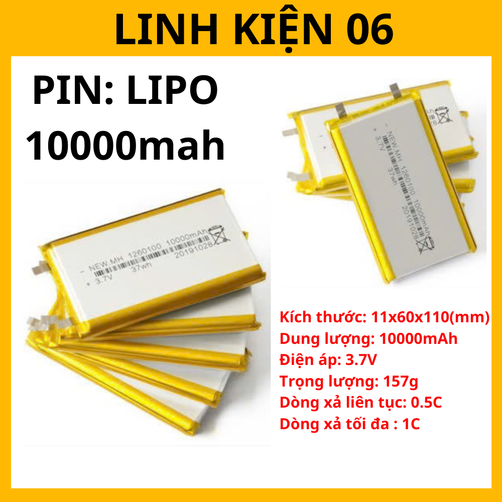 Cell pin Lipo 10000mAh mới sạc dự phòng trong suốt chuẩn dung lượng ...