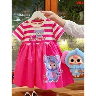 V02-V04 Váy bé gái cộc tay hoạ tiết Baby Threecân nặng 10-28kg,Đầm bé gái kẻ sọc 2 màu họa tiết xinh xắn