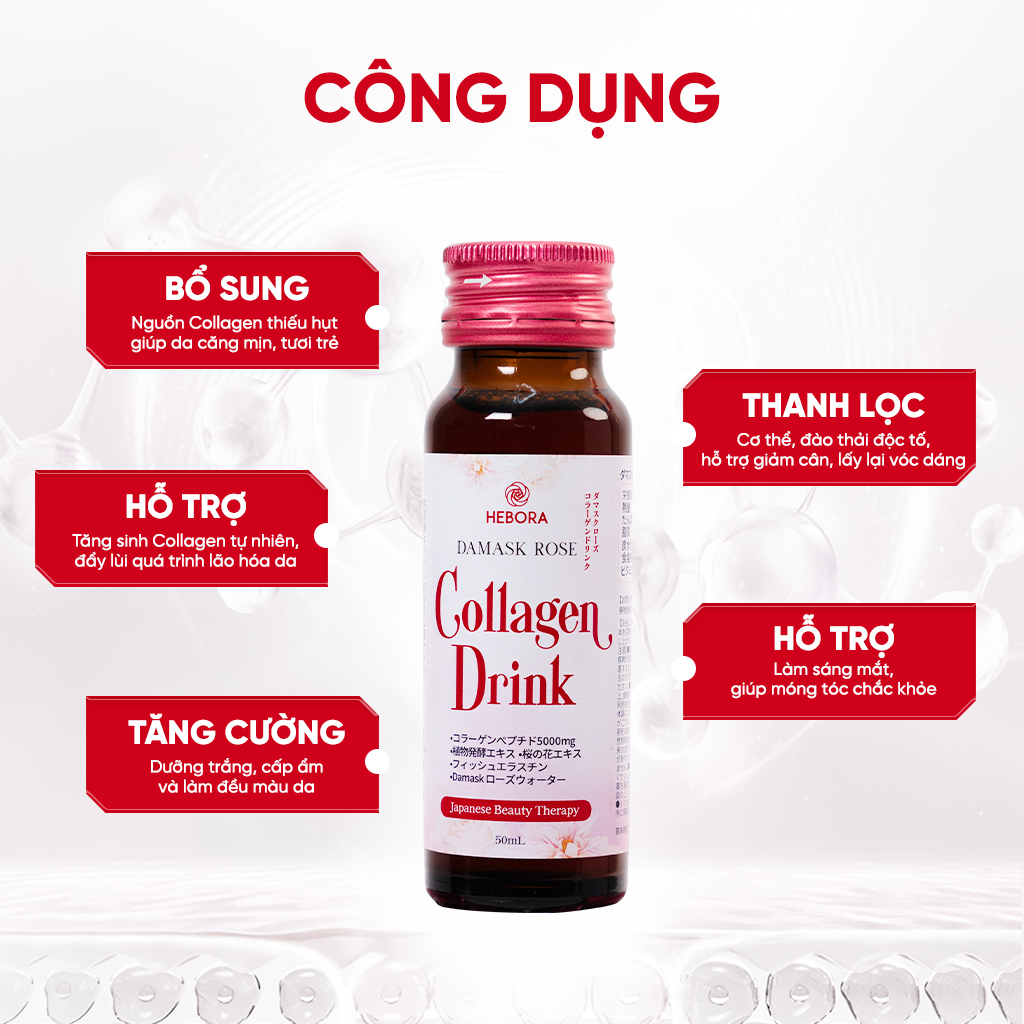 Ảnh Combo 3 Nước uống hỗ trợ tăng sinh Collagen tự nhiên Hebora Collagen Drink - Hộp 10 chai 50ml 1