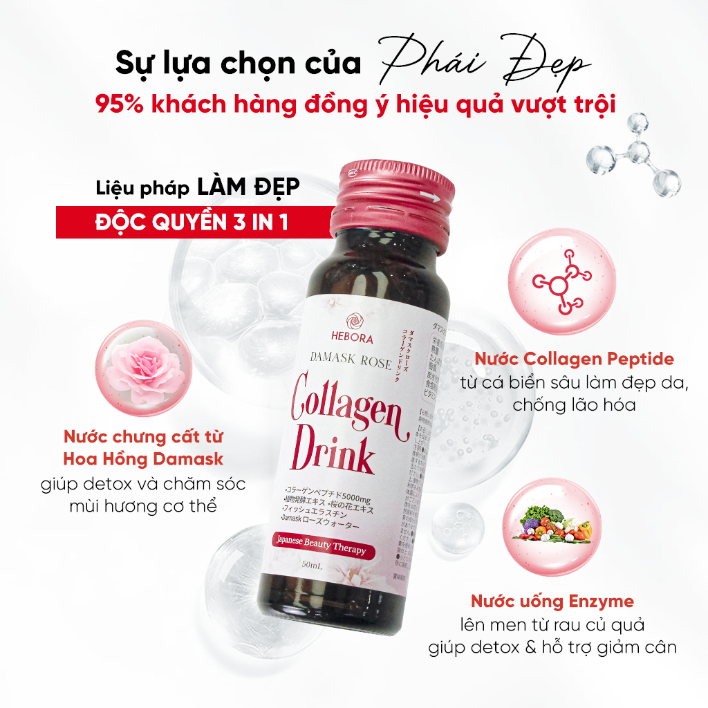Ảnh Combo 3 Nước uống hỗ trợ tăng sinh Collagen tự nhiên Hebora Collagen Drink - Hộp 10 chai 50ml 2