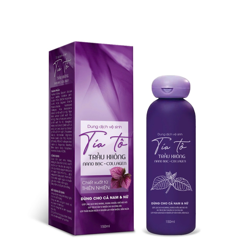 Dung Dịch Vệ Sinh Tía Tô, Trầu Không, Nano Bạc Chai Cao 150ML [ Tím Tròn ] Mã 2