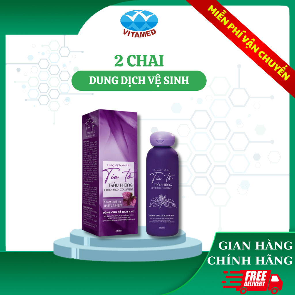 Dung Dịch Vệ Sinh Tía Tô, Trầu Không, Nano Bạc Chai Cao 150ML [ Tím Tròn ] Mã 2
