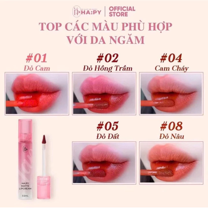 Cometic Son Kem Siêu Lì Không Trôi-Son Hapy Matte Kem Lì 2023 Nữ Women Son môi trang điểm Son Kem Mỹ Phẩm Son Kem Lì