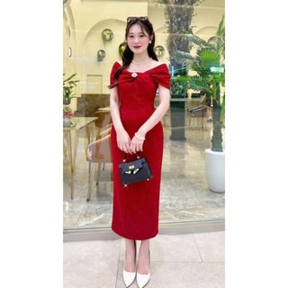 Đầm body trễ vai kèm pkien sang trọng hàng cao cấp tặng hoa tai