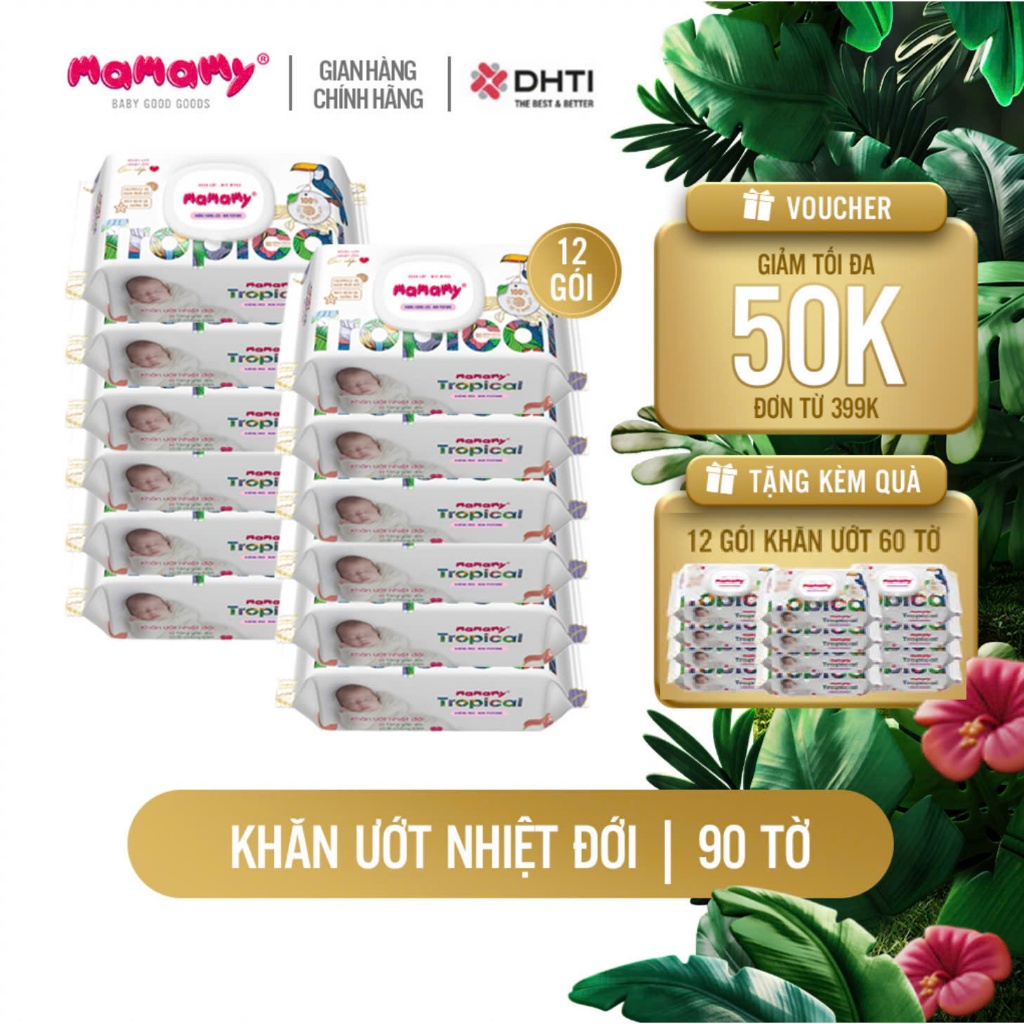 Ảnh Khăn giấy ướt Mamamy Tropical 100% sợi tự nhiên và rayon cho mẹ và bé gói 90 tờ tặng gói 60 tờ 2