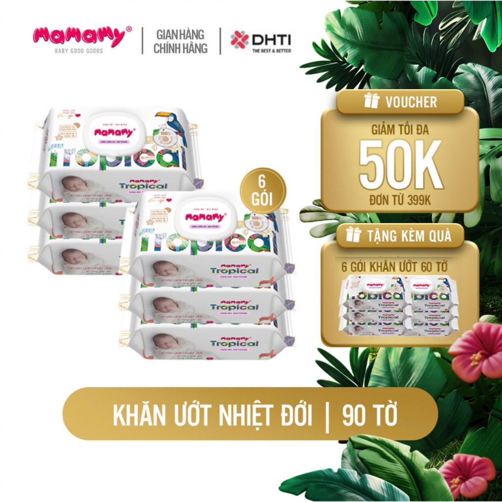 Ảnh Khăn giấy ướt Mamamy Tropical 100% sợi tự nhiên và rayon cho mẹ và bé gói 90 tờ tặng gói 60 tờ 1