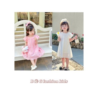 [B&G] Đầm váy bé gái màu hồng+Trắng dáng babydoll thêu tinh tế cho bé gái từ 10-40kg(1-10 tuổi)