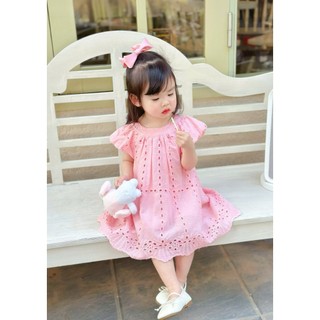 [B&G] Đầm váy bé gái màu hồng+Trắng dáng babydoll thêu tinh tế cho bé gái từ 10-40kg(1-10 tuổi)