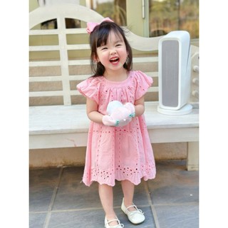 [B&G] Đầm váy bé gái màu hồng+Trắng dáng babydoll thêu tinh tế cho bé gái từ 10-40kg(1-10 tuổi)