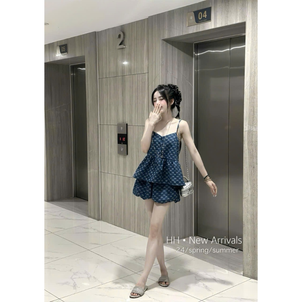 Set áo hai dây in hoa xinh xắn mix quần bí MCA phong cách tiểu thư gợi cảm quyến rũ [ Video sp thực tế ]