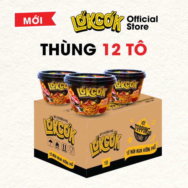 [Chính Hãng] Thùng 12 Tô Mì Trộn Bò Né LOKCOK 12 Tô x 100G
